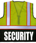 Kickass Heavy Duty High Visibility Safety Vest With Zipper Closure And Reflective Vinyl Stripes For Construction Crews S M Yellow Mesh with SECURITY text.