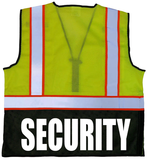 Kickass Heavy Duty High Visibility Safety Vest With Zipper Closure And Reflective Vinyl Stripes For Construction Crews S M Yellow Mesh with SECURITY text.