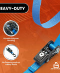 Lock It Down Pat With These Tangle Free Anti Theft Ratchet Straps 2 Pack featuring durable polymer housing and blue cut resistant webbing.