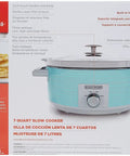 Teal 7 Quart Slow Cooker With Built In Lid Holder, cool touch handles, 3 heat settings, extra large handles, dishwasher safe