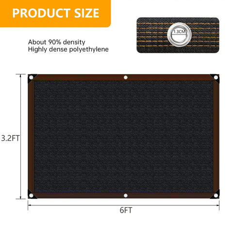 Diagram of 85 To 90 Percent Shade Cloth For Garden Plants Six By Three Point Two Feet Black Sun Block Shade Cover Mesh Tarp