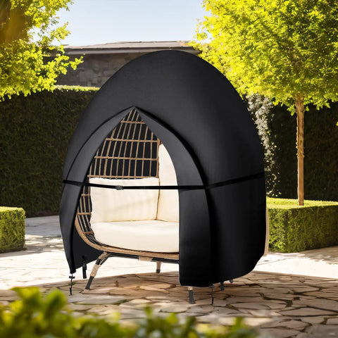 Waterproof Patio Double Egg Chair Cover For Outdoor Pod Swing Loveseat Fits 91 By 87 Inches Black 420D UV Protected