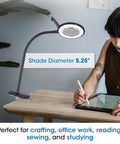 LED Clip On Magnifying Glass With Light For Crafting And Needlework Hands Free Adjustable Arm Desk Lamp in use on desk