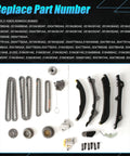 Beefed-Up Timing Chain Kit for 3.6L V6 Engines Fit 2016-2024 parts laid out with chains, tensioners, and guides visible
