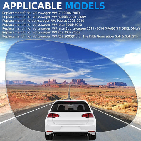 Passenger Side Mirror Replacement Glass For VW Vehicles 2005 To 2010 Passat Jetta Golf GTI Rabbit And 2011 To 2014 Jetta Sportswagen