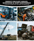 Collage of Heavy Duty Forklift Service Jack With 4 Ton Capacity 8000 Lb Low Profile Hydraulic Floor Jack in maintenance settings