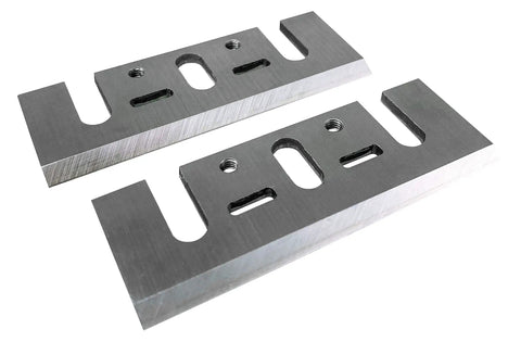 Two Pack 3.25 Inch High Speed Steel Planer Blades For 3.25 Inch Planers With Reversible Edges, showing metal finish and edge design