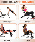 Core balance training exercises on Ab Workout Bench For Home Gym Adjustable Sit Up Chair With Incline And Decline 12 Plus Exercises Multi Function Total Body Training Equipment For Real Full Body Gains Back Extensions Abs And Legs Black.