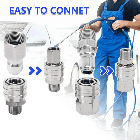 Ridge Washer stainless steel 3/8 in pressure washer quick-connect fittings set, 8 pcs with male and female NPT adapters