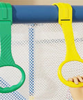 4 Pack Baby Walk Assistant Crib Pull Rings In Red Blue Green Yellow For Infant Toddler Walking Practice Cot Hanging Rings Durable Plastic 7.5 Inch Set Great For Home Use, green and yellow crib pull rings on playpen rail