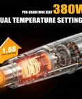 Cutaway view of Powerful 380W Heat Gun Hot Air Tool With Dual Temperature Settings 572F And 1022F showing internal gears and heating element.