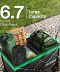 Heavy Duty Collapsible Folding Wagon With 350 Lb Haul Capacity loaded with camping gear, adjustable handle visible