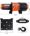 4500 Lb Waterproof Electric Winch With Wireless Remote For ATV UTV Boat Or Trailer, detailed view of parts and dimensions