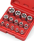 14 Piece ETORX Socket Set Pro Grade Female Torx Sockets For 1 Quarter Inch 3 Eighth Inch And 1 Half Inch Drives E4 Through E24 External Torx
