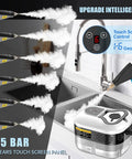 Heavy Duty 2500W Handheld Steam Cleaner cranks out piping hot vapor in 15 seconds, cleaning kitchen surface with steam.
