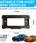 BMW Rear Bumper License Plate Bracket 2000 To 2026 with size dimensions, suitable for most BMW vehicles, fits USA and Canada plates