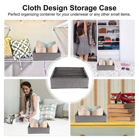 Slick Seven Compartment Folding Fabric Drawer Organizer For Underwear Socks And Hair Accessories To Quick Clean Up Your Bedroom Closet Space Without Any Sweat Or Hassle Today, gray fabric, 7 sections, versatile use.