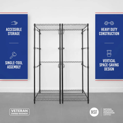 Heavy Duty Five Tier Steel Tote Rack Sized For Twenty Seven Gallon Bins Comes As A Double Pack Vertical Organizer Rock Solid Black Steel Frame Easy Setup Garage Basement Space Saver Game Changer Keeps Your Gear Neat And Accessible With No Sweat Ever