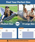 Comparison of medium and extra-large Big Outdoor Double Hammock With Stand For Two People, Durable Poly Cotton Fabric In Blue And White Stripes