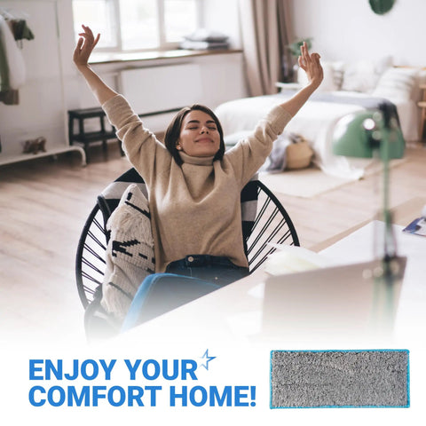 Person enjoying clean home with Washable And Reusable Wet Mopping Pads For iRobot Braava Jet M6, microfiber pad shown below.