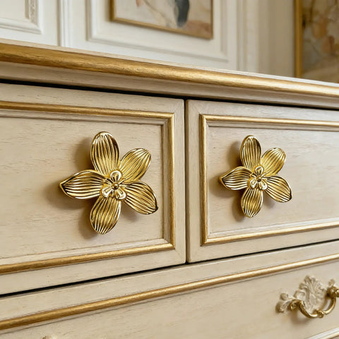 2 Pack Gold Flower Drawer Knobs For Cabinets And Furniture Dope Brushed Gold Finish Vintage Vanity Knobs Decorative Hardware
