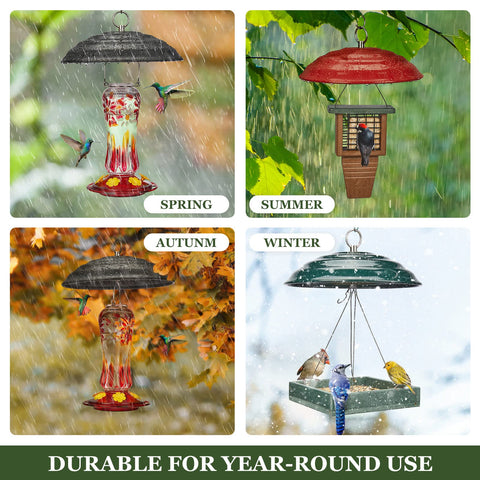 Heavy Duty Metal Weather Shield Dome for Outdoor Bird Feeders in spring, summer, autumn, and winter settings, 11.5 inch, green