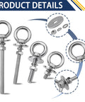 Eight Pack M8 Eye Bolts With Nuts And Washers For Heavy Duty Lifting And Tie Downs Five Sixteenth Inch Diameter Three Inch Long Stainless Steel Construction Includes Spring Washers, M8 eye bolts with washers and nuts