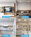 HITOO 8 Inch Square Recessed Ceiling Light, 3CCT, Dimmable, White, 2 Pack installed in living room, bedroom, kitchen, and bathroom.