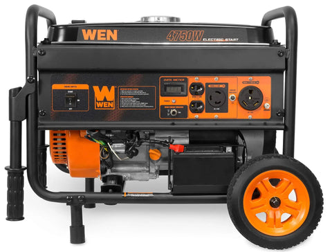 Heavy Duty 4750 Watt Portable Generator With Electric Start And Wheel Kit Built Tough For Campouts And Backyard Emergencies features a durable frame and electric start.