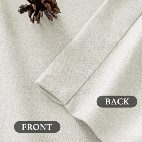 Close-up of front and back texture of Soft Faux Linen Curtains 63 Inch Long, showcasing light-filtering and thermal help.
