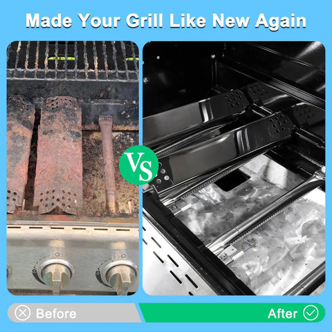 Before and after using Five Pack Stainless Steel Burners With Heat Plates And Electronic Igniters Replacement Kit.