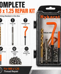 Heavy Duty M8x1.25 Thread Repair Kit With Premium HSS Drill Bit And 40 Pieces Of 304 Stainless Steel Inserts For Snug And Tight Metal Fixes That Last. Open case with drill bit, tap, and inserts