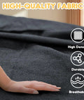 Close-up of hand touching high-quality fabric, labeled high density, durable, breathable, for Cotton Portable Camping Hammock With Tree Straps Up To 660 Lbs Travel Bag Indoor Outdoor Patio Backyard Comfort Fabric Hammock For Relaxation All Season Lounging Anywhere.