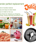 Image of Replacement Cross Blades For 250W Personal Blender MB1001 Series 1 Pack BPA Free with smoothies and chopped ingredients.