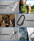 30 In 1 Survival Kit For Adventurers Gear Up Emergency Outdoor Essentials showing whistle, carabiner, mini screwdriver