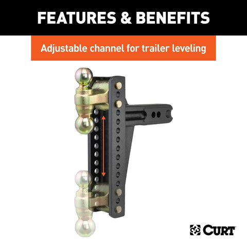 Beefy Dual Ball Adjustable Channel Mount For 2-1/2 Inch Receiver Hitches with features and adjustable trailer leveling