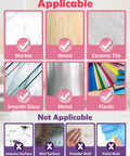 Image showing applicable surfaces for Clear Baby Proofing Edge Protectors And Soft Corner Guards: marble, wood, ceramic, glass, metal, plastic.