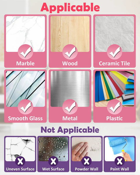 Image showing applicable surfaces for Clear Baby Proofing Edge Protectors And Soft Corner Guards: marble, wood, ceramic, glass, metal, plastic.