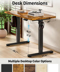 Electric Standing Desk With Memory Presets 48 By 24 Inches Adjustable Sit Stand Computer Desk For Home Office And Gaming Boss Mode Black Frame Rustic Brown Top Sturdy Lift System Built For Heavy Use shown with dimensions and color options.