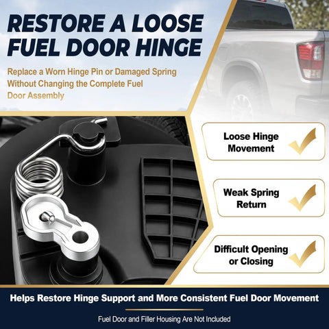 Fuel Door Hinge Repair Kit With Zinc Alloy Pin And Two Springs For Chevrolet Silverado 1500 2019-2025 And 2500 3500 HD 2020-2025, Also Compatible With GMC Sierra 1500-3500 HD, Easy Bolt-On Replacement.