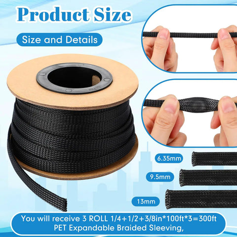 Expandable PET Braided Wire Loom Sleeve 300 Feet In One Quarter Inch One Half Inch And Three Eighths Inch Diameters on reel