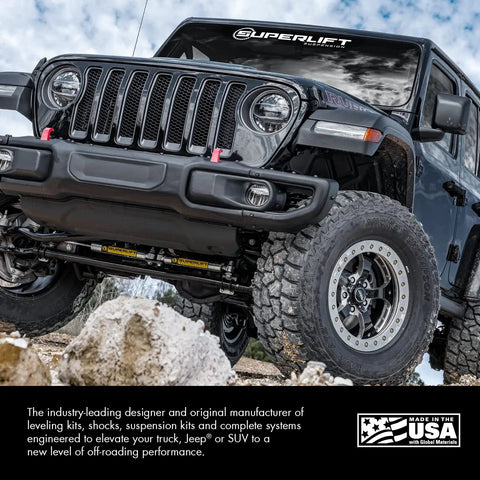Off-road vehicle with Superlift suspension showcasing performance upgrade