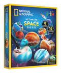 Space Gemstone Dig Kit For Kids With 8 Planet Shaped Bricks And 16 Real Gem And Mineral Specimens box packaging.