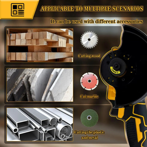 Image showing 4 Inch Brushless Cordless Cut Off Tool For 20V Battery Compatibility Workhorse 500W Angle Grinder Saw Kit With Six 4 Inch Blades For Metal Wood Tile And Plastic Battery Not Included with cutting applications for wood, marble, and metal.