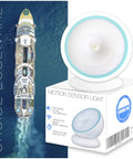 Motion Activated Battery LED Light With Magnetic Base, 360 Degree Rotating Night Lamp box next to aerial cruise ship
