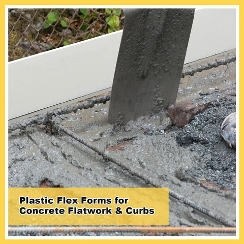 13 Piece Plastic Concrete Forms Set for Walkways 4x73 Inches Flexible Flatwork Curb Tools in use for edging.
