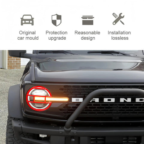 Rugged Red Ford Bronco Headlight Guard Cover For 2021 To 2024 Bronco Lamp Trim Protector ABS Plastic Easy Install Front View