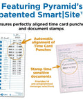 Workhorse Heavy Duty Time Clock And Document Stamp Featuring Smart Led Alignment Dual View Windows For Hassle Free Employee Punch Tracking And No Nonsense Business Attendance Solutions showing aligned time card punches and document stamps.