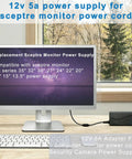 Desktop setup with monitor, keyboard, and 12V 5A CCTV Power Supply for Security Cameras, Worldwide 100 to 240V AC Input.