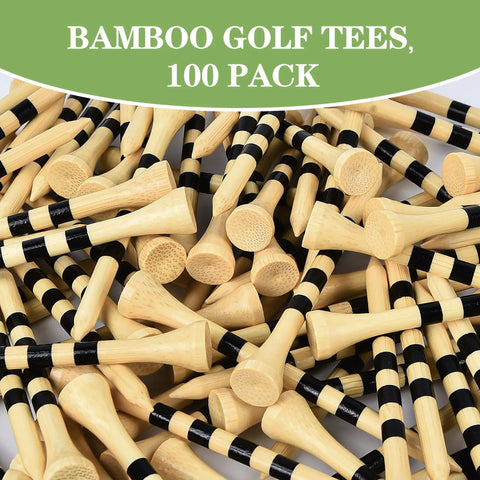 Biodegradable Bamboo Golf Tees Three And One Quarter Inch, 100 Pack, Natural Color, piled with black stripe detail